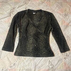 basic vintage y2k 90s green fairy grunge cheetah print v neck wrap top medium